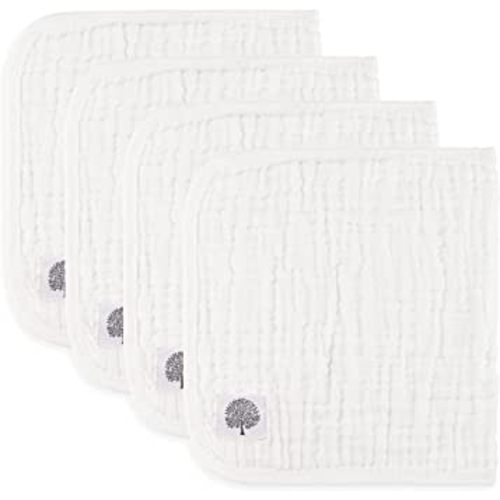 Parker Baby Muslin Burp Cloths | 100% Cotton Burping Clothes, Newborn Essential | Must-Have Baby Registry, Modern and Trendy Colors | 20"x11" Unisex Large Baby Burp Cloths, 4-Pack - White