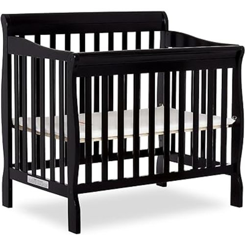 Dream On Me Aden 4-in-1 Convertible Mini Crib In Black, Greenguard Gold Certified, Non-Toxic Finish, New Zealand Pinewood, With 3 Mattress Height Settings