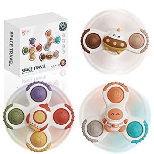3PCS Suction Cup Spinner Bath Toy for 1 2 Year Old Baby Toys Spinning Top Baby Toys Sensory Toys for Toddlers 1-3 (Geometric)