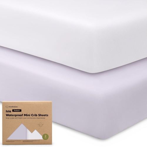 2-Pack Waterproof Pack and Play Sheets, Mini Crib Sheets Fitted for Boy, Girl - 38 x 26 Viscose from Bamboo Pack N Play Mattress Sheets for Graco, Toddler Playard Baby Crib Sheets Neutral (Lilac)