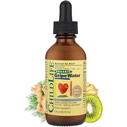 CHILDLIFE ESSENTIALS Organic Gripe Water - Soothes Occasional Stomach Discomfort Associated with Colic, Teething, & Hiccups in Infants & Children, Gluten-Free, Allergen Free, Non-GMO - 2 Fl Oz Bottle