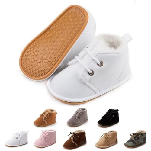 Baby Unisex Warm Snow Boots Newborn Leather Fur Lace Up Ankle Anti-Slip Rubber Texture Sole Toddler Prewalker Winter Crib Shoes