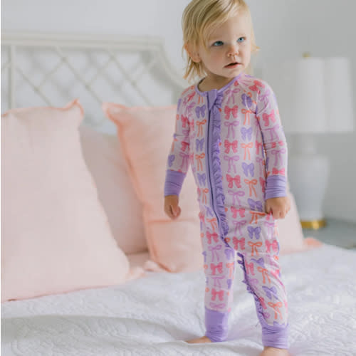 Pink and Purple Bows Bamboo Romper I Poppy Kids Co
