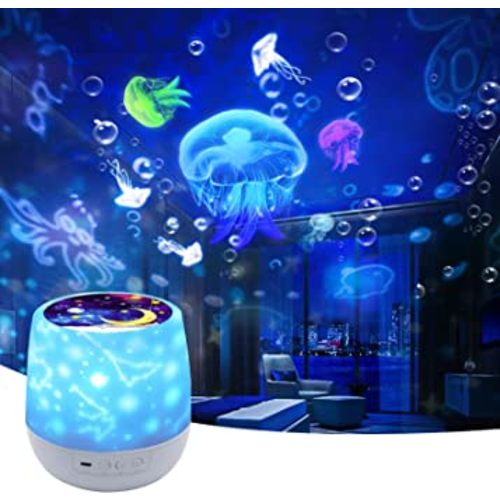 Ocean Star Night Light Projector for Kid, Kids Jellyfish Galaxy Projector, Nebula Star Boys Girls USB Night Light, 360 Degree Rotating Projection Lamp