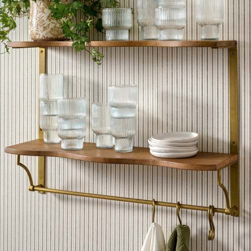 Double Pearson Brass and Wood Shelf with Rail