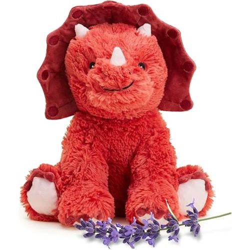warmies Microwavable & Weighted Stuffed Animals, Red Triceratops - Heated Stuffed Animal Plushie for Warmth & Comfort - Cute Soft Plush Toys for Adults & Children (Boys, Girls, Babies & Toddlers)