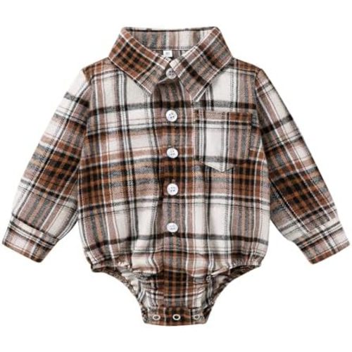 HAPPYMA Newborn Baby Boy Girls Plaid Outfit Flannel Romper Tops Infant Long Sleeve Button Down Plaid Casual Bodysuit Clothes