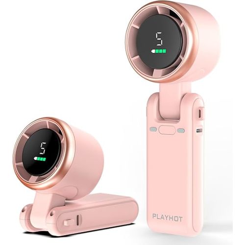 Portable Handheld Turbo Fan, 5-Speed Personal Fans, 5000mAh Rechargeable Fans Up to 12 Hours, Weight only 0.6lb Small Fan, Hand/Neck/Desk Fan 3 IN 1, Beach Vacation Essentials(Pink)