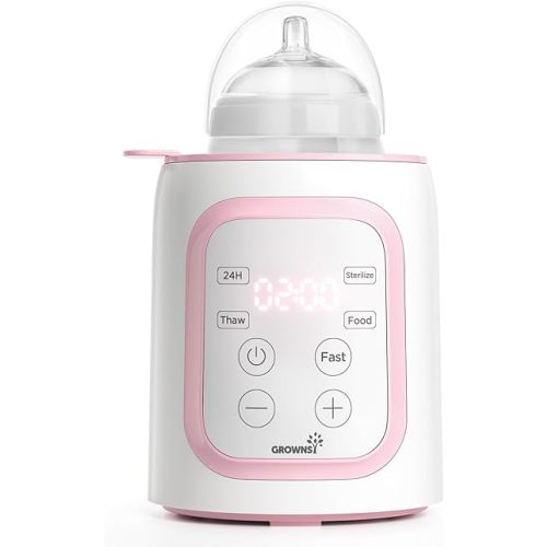 Grownsy Bottle Warmer, Fast Baby Bottle Warmer for All Bottles, Milk Warmer for Breastmilk or Formula, Smart Temperature Control and Automatic Shut-Off- Pink