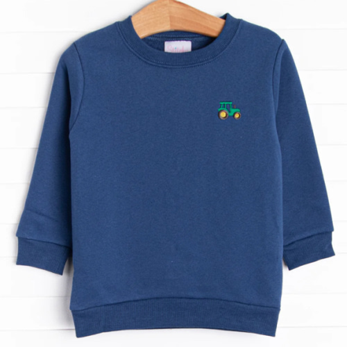 Tractor Time Embroidered Sweatshirt, Navy – Stitchy Fish