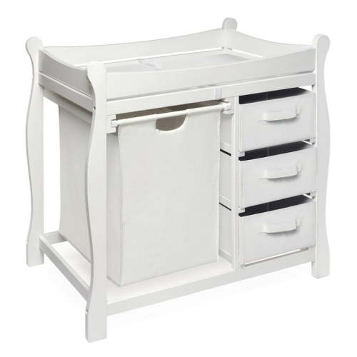 Badger Basket Sleigh Style Baby Changing Station with Storage, Hamper and 3 Baskets - White