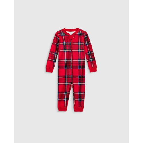 100% Organic Cotton One Piece Pajama - Baby in Red Holiday Plaid
