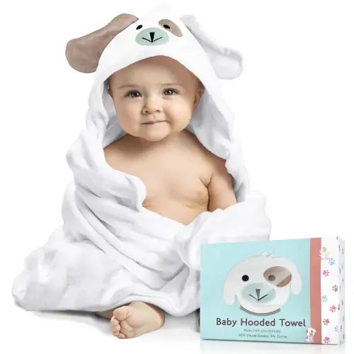 Premium Baby Towels with Hood - Ultra Soft, Absorbent Viscose Made of Bamboo, Extra Large 35 x 35 Inches, for Boys and Girls, Newborn Shower Gift, White
