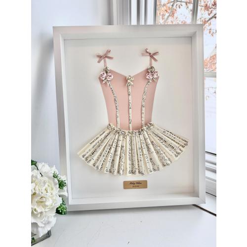 Personalized Musical Ballerina Tutu Dress, Framed Pink Nursery Art, Customized Musical Gift, Ballet Lover Artwork, Coquette Nursery Decor