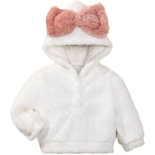 ROMPERINBOX Baby Girl Hoodie With Large Bow Fuzzy Hooded Sweatshirt Long Sleeve Pullover Fall Winter Outfits