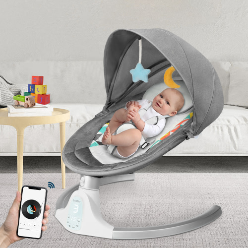 Baby Swing for Infants, Unisex Infant Swing Chair with Remote Control, Bluetooth Music & Touch Panel, Gray
