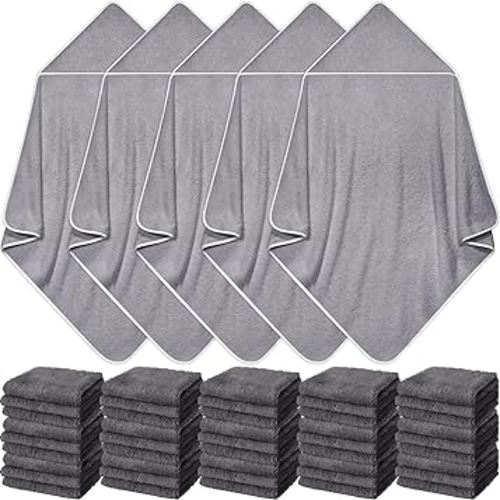5 Pcs Baby Bath Towel and 15 Count Baby Washcloths Sets, Hooded Baby Towels for Newborns Infants and Toddlers Soft Coral Fleece Toddler Towels for Newborn Boy Girl (Gray)