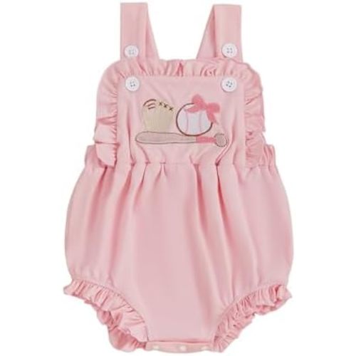 Baby Boy Girl Baseball Embroidery Romper Newborn Sleeveless Ruffles Infant Bodysuits Summer Onesie Golf Jumpsuits