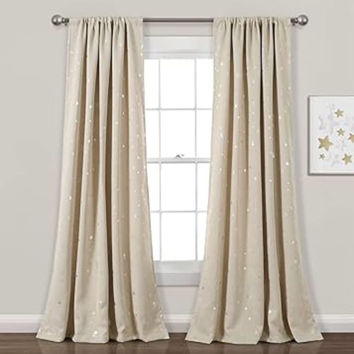 Lush Decor Star Blackout Window Curtain Panels Pair 52" W x 84" L Neutral - Blackout Curtains for Bedroom - Neutral Nursery Decor - Kids Curtains