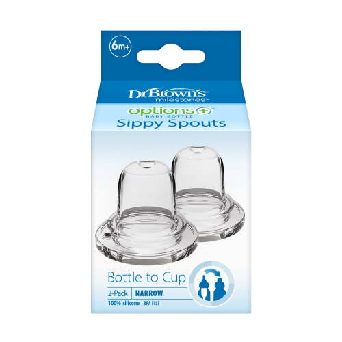 Dr. Brown's Milestones Options+ Sippy Spouts, Narrow, Soft 100% Silicone, 6m+, BPA Free, 2 Pack