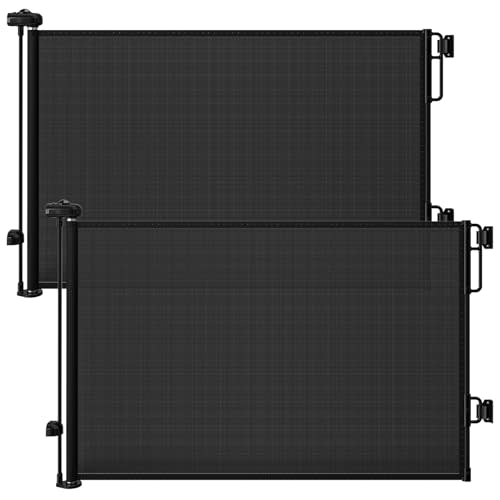 Cumbor 2-Pack Retractable Dog Gate for Stairs, 55" Wide Mesh Gates for Pets with One-Hand Opening, Mesh Fence 34" Tall, Dual Lock Safety Gate for Doorways, Hallway, Kitchen, Indoor/Outdoor, Black