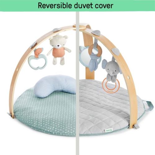 Ingenuity Cozy Spot Reversible Duvet Activity Gym with Wooden Toy Bar - Loamy