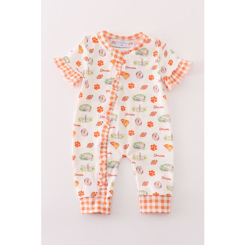 Clemson football zip up ruffle baby girl romper