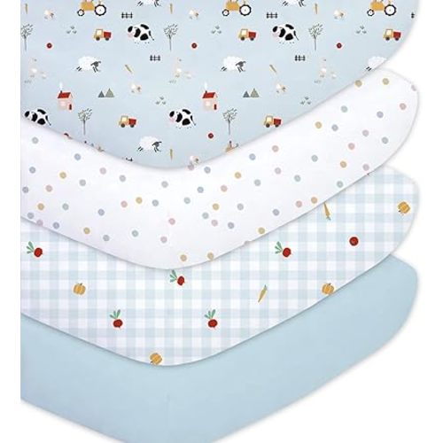 Plushii 4 Pack Fitted Crib Sheets for Baby Boys, 28"x 52" Extra Soft Microfiber Crib Sheet Set for Standard Crib & Toddler Mattress Pad,Blue Sheep