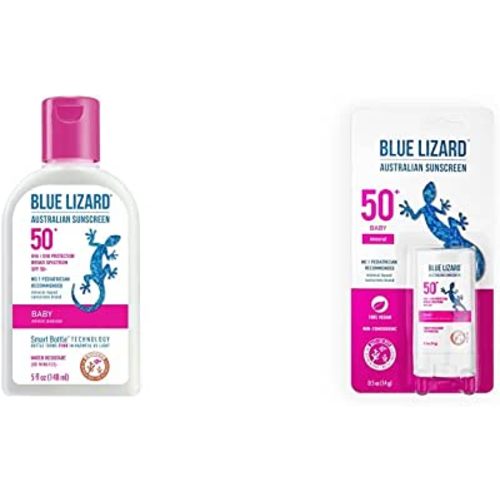 Blue Lizard Baby Mineral Sunscreen - 5 Fl Oz - Bottle & Mineral Sunscreen Stick with Zinc Oxide SPF 50+ Water Resistant UVAUVB Protection Easy to Apply Fragrance Free.5 oz, Baby, Unscented, 0.5 Ounce