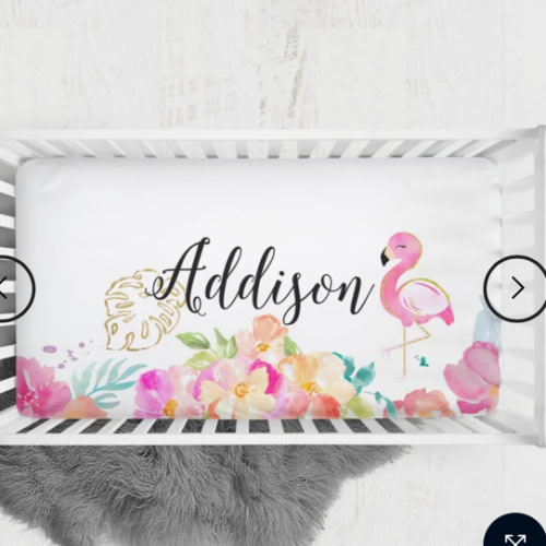 Tropical Flamingo Personalized Crib Sheet