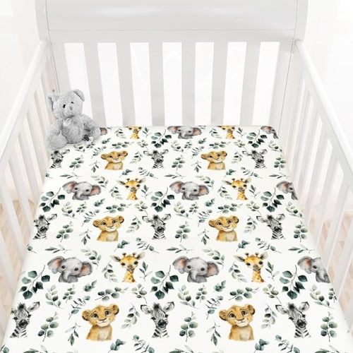 HawSkgFub Noah’s Ark Animal Boat Religious Fitted Standard Crib Sheet for Baby Boy Girl, Elephant Bear Giraffe Rhino Toddler Mattress Cover, Soft Stretchy Nursery Bed Sheets Decor Kids Gift 52" x 28"