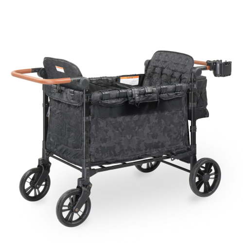 iTopRoad Stroller Wagon for 4 Kids, Premium Wagon for Kids with Removable UV-Protection Canopy, 5-Point Safety Harness, Adjustable Handlebar, 360° Wheels, Black