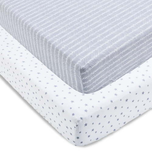 Parent's Choice 2-Pack Cotton Fitted Crib Sheets for Baby Boys and Girls, Grey Chevron Print, for Crib Bed