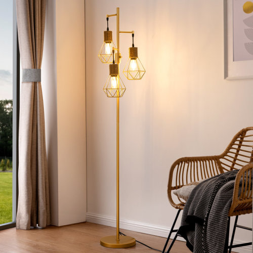 Bay Isle Home™ Crevan 65" Dimmable Rattan Tree Floor Lamp With 3 Bulbs Included & Reviews | Wayfair