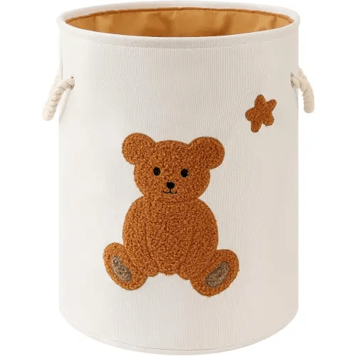 Kids Laundry Basket Nursery Hamper Baby Laundry Basket Stuffed Animal Toys Storage Baskets for Toddler Room Decor, Dirty Clothes Hampers with Drawstring Closure for Bedroom/Living Room/Nursery, Bear