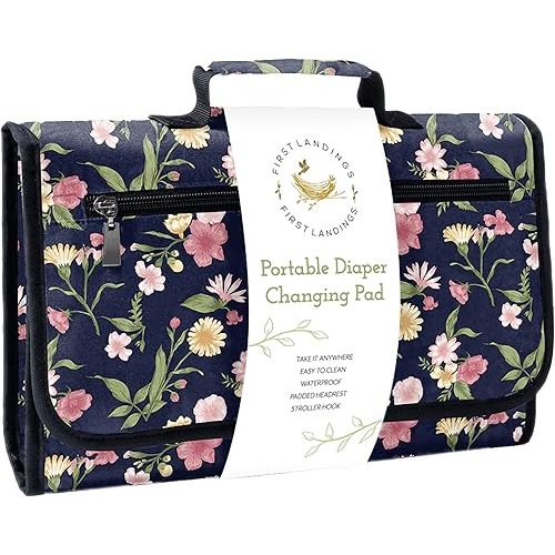 First Landings Portable Diaper Changing Pad - Convenient Travel Changing Pad and Wipe Holder - Portable Changing Pad - Navy