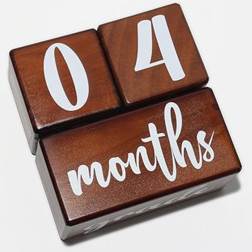 Baby Milestone Blocks - Milestones Age Block Set with Bag and Hello World Newborn Announcement Sign - Natural Pine Wood with Weeks Months Years Grade, Baby Weekly Monthly Photo Prop (Brown)