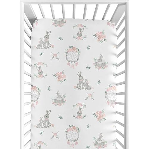 Sweet Jojo Designs Blush Pink and Grey Woodland Boho Dream Catcher Arrow Girl Baby or Toddler Nursery Fitted Crib Sheet for Gray Bunny Floral Collection - Watercolor Rose Flower