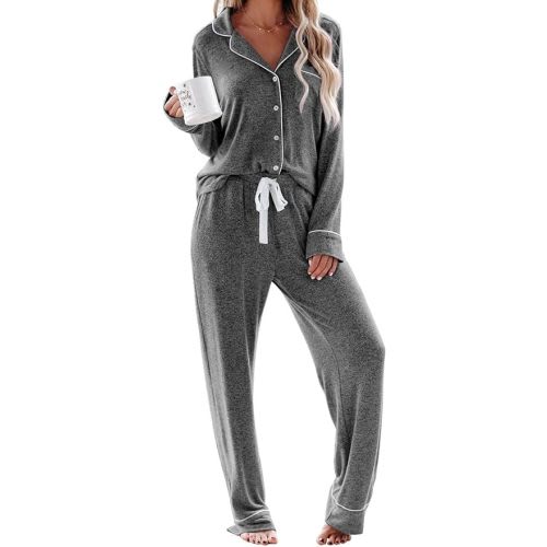 Aamikast Women's Pajama Sets Long Sleeve Button Down Sleepwear Nightwear Soft Pjs Lounge Sets