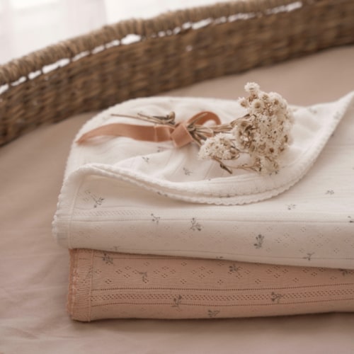 White Floral Organic Cotton Pointelle Baby Blanket – Elegant Baby