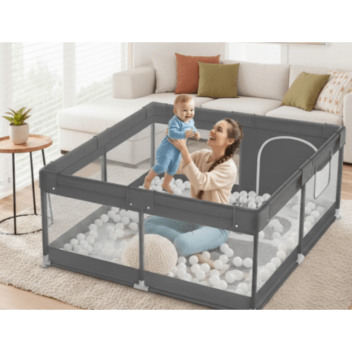 Large Baby Playpen – 47×47in Toddler Play Yard, Indoor Activity Fence for Apartments, Safe & Spacious Play Area (Dark Gray playpen with mat, )