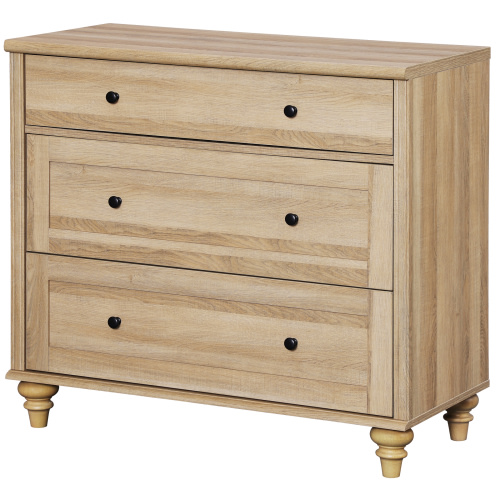 Oak Bedroom Dresser with 3 Drawers, Mid Century Modern Wooden Closet Storage Organizer, Small Dressers Suitable for Living Room, Nursery, and Hallway
