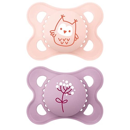 MAM Original Matte Baby Pacifier, Nipple Shape Helps Promote Healthy Oral Development, Sterilizer Case, Girl, 0-6 (Pack of 2) - 2 Count (Pack of 1)