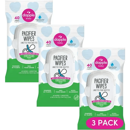 Dapple Pacifier Wipes, for Baby and Toddlers, Diaper Bag Essentials, Fragrance Free 40 Ct, Pack of 3