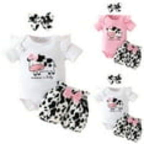 Sopiago Baby Girl Clothes Summer Outfits Set Short Sleeve Romper and Shorts with Headband White,9-12 Months