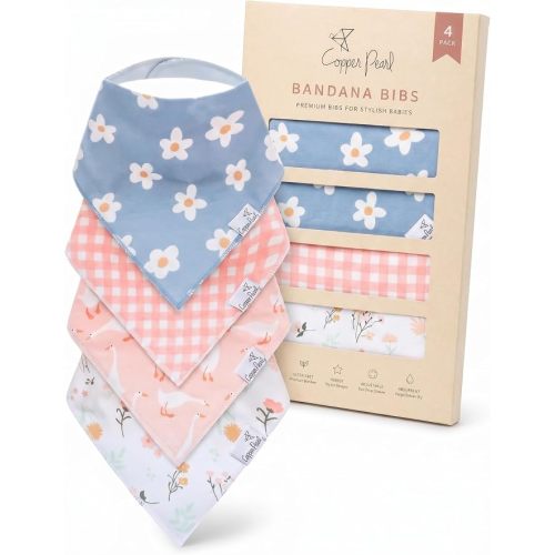 Copper Pearl Baby Bibs 4 Pack, Printed Bandana Drool Bibs for Baby Girl & Boy, Soft Cotton Drooling Teething Bibs