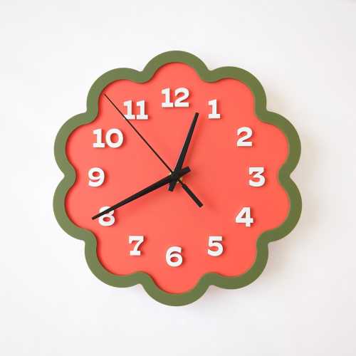 Framed Flower Layered Acrylic Wall Clock - Olive and Papaya