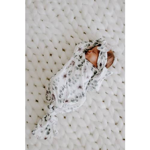 Eucalyptus and lilac, baby gown, newborn gown, knotted gown, knot gown, baby shower gift, baby gift, newborn set