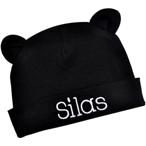 Newborn Baby Boys Personalized Embroidered Bear Ears Cotton Hat with Custom Name