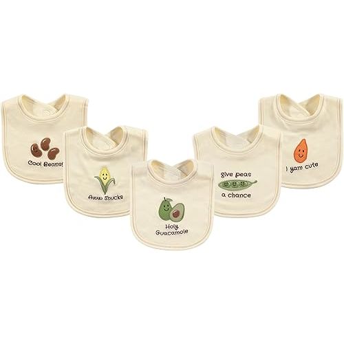 Touched by Nature Unisex Baby Organic Cotton Bibs, Guacamole, One Size